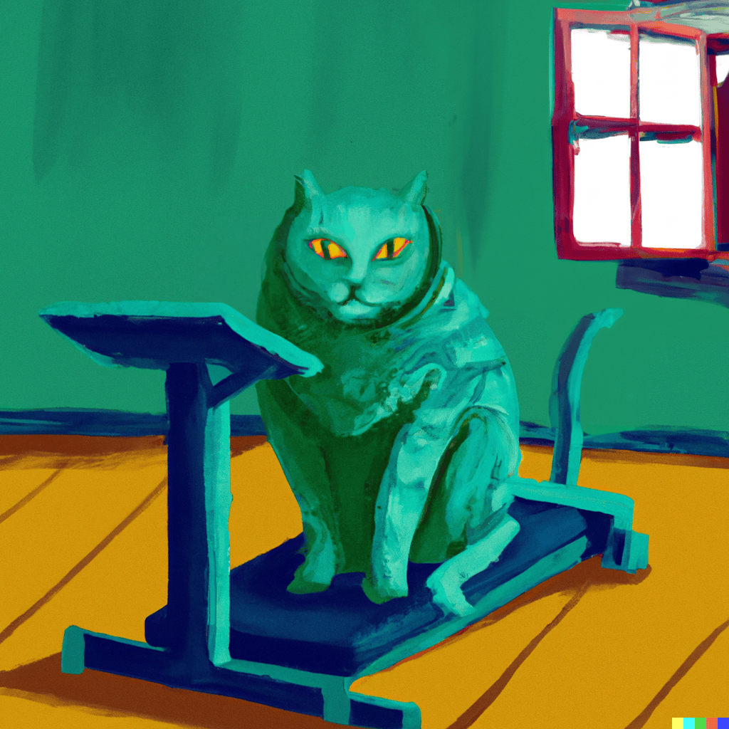 a green cat at the gym
